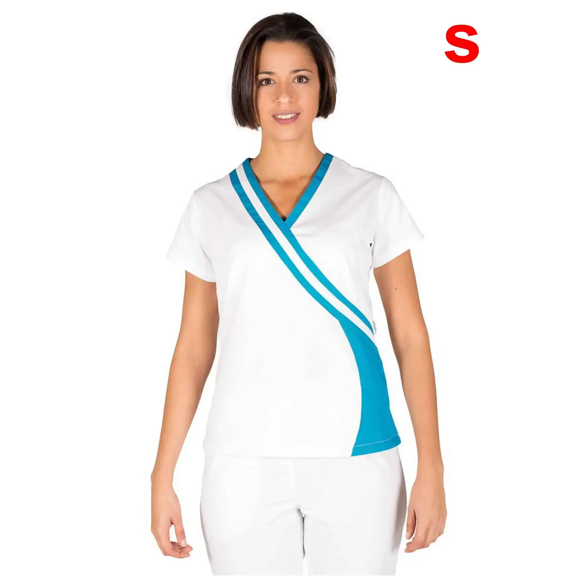Blusa sanitario mujer combi manga corta azul