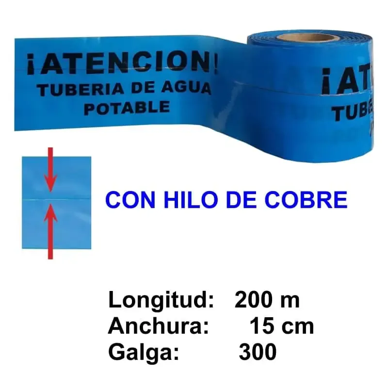 Cinta con texto : Con hilo cobre subterránea – Tubería agua
