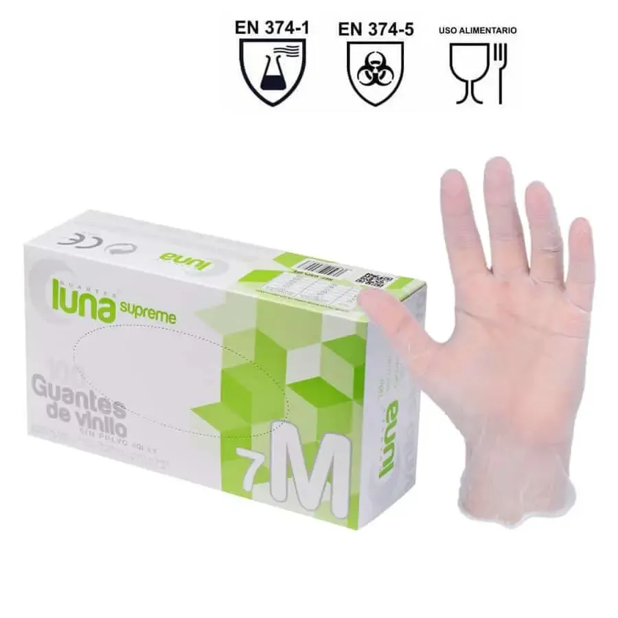 Guantes transparentes de vinilo sin polvo – Caja 100 uds