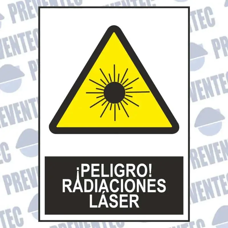 Cartel señalización : Peligro , radiaciones láser