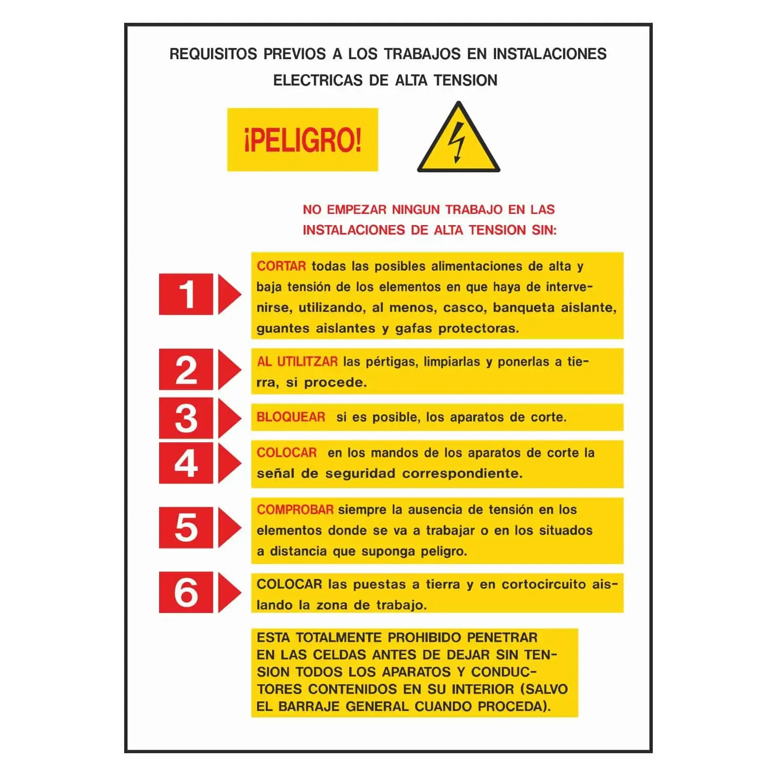 Señal con requisitos en instalaciones eléctricas