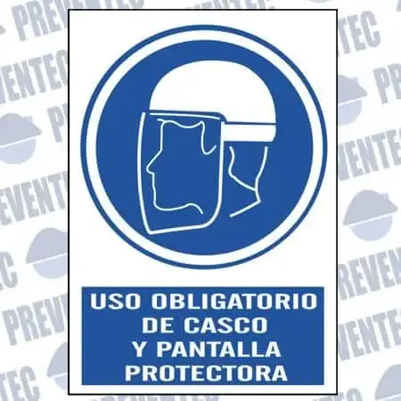 Señal de : Uso obligatorio de casco y prantalla protectora