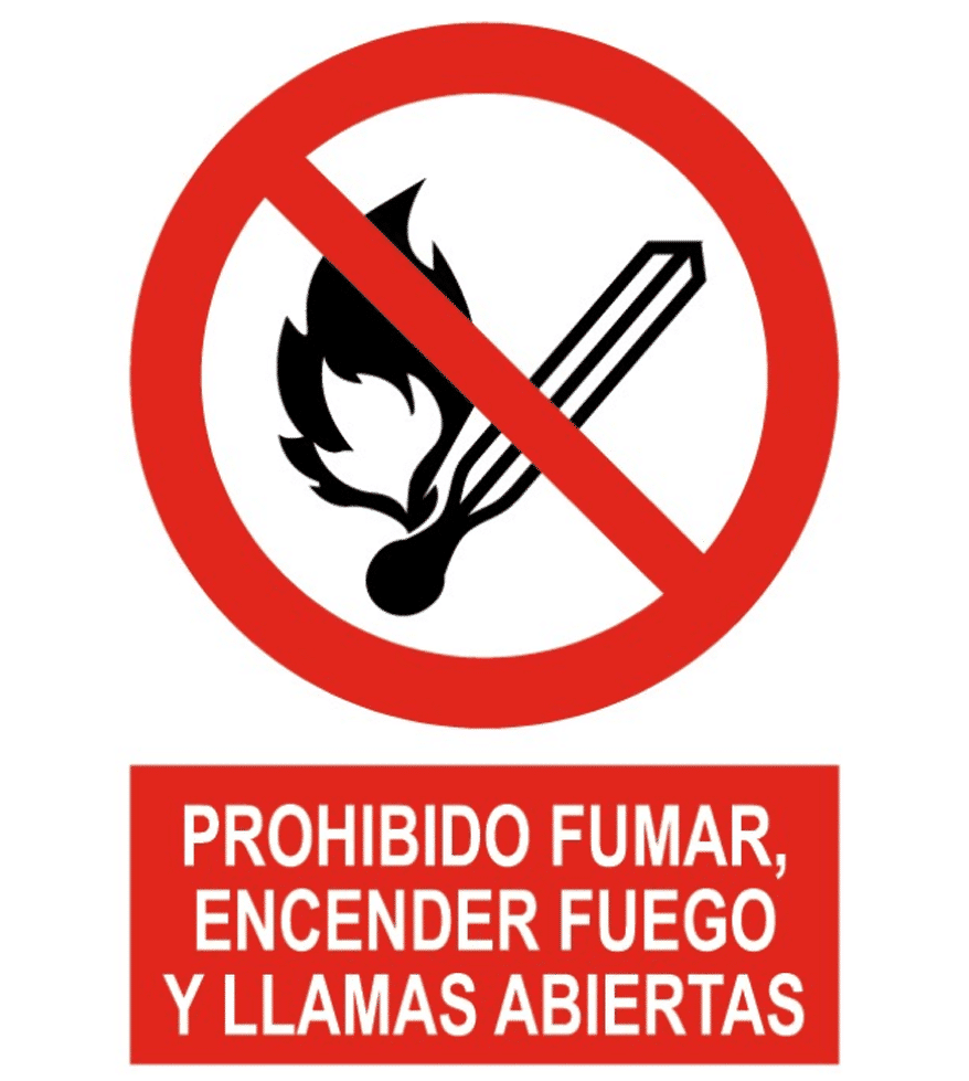 Señal / Cartel de Prohibido fumar encender fuego y llama