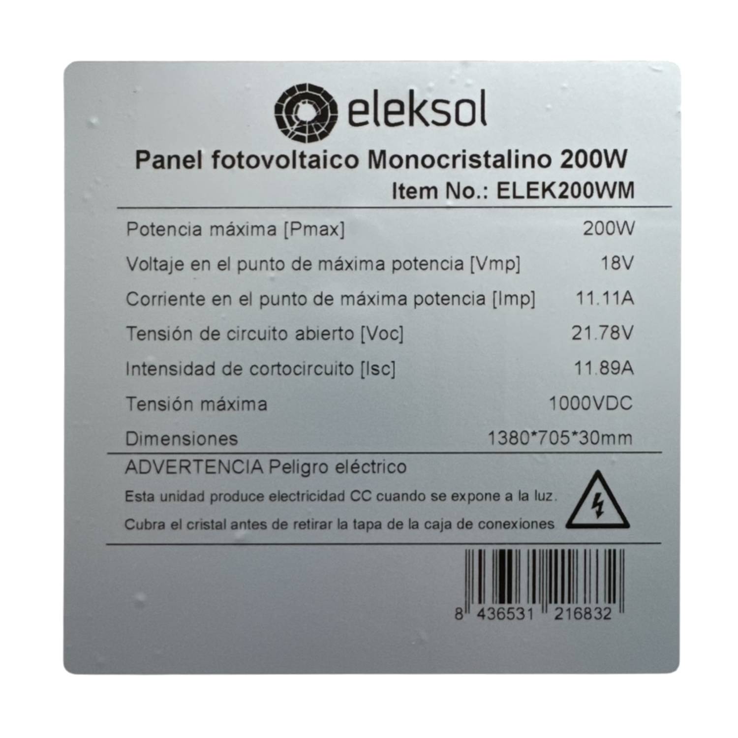 Placa Solar 200W 1380x705x30 mm - Imagen 2
